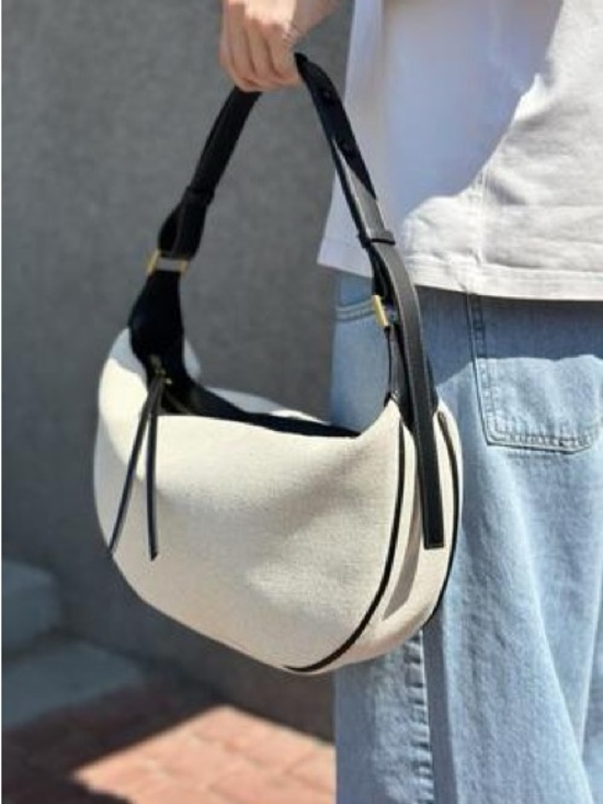 Zara Handbags - Zara Linen Cotton Oval Hobo Shoulder Bag Cream Black